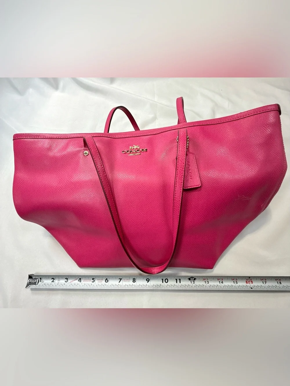 Coach Fuchsia Leather Tote with Gold Hardware